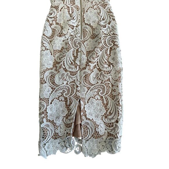 SISTARESS White Lace Nude Lined MIDI Weddjng Cocktail Dress Size Small - Picture 7 of 9